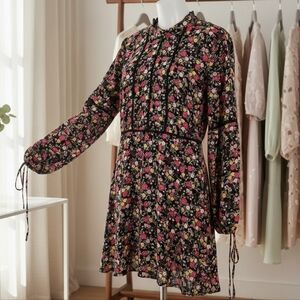 Floral Dress - Black with Pink and Yellow Flowers
